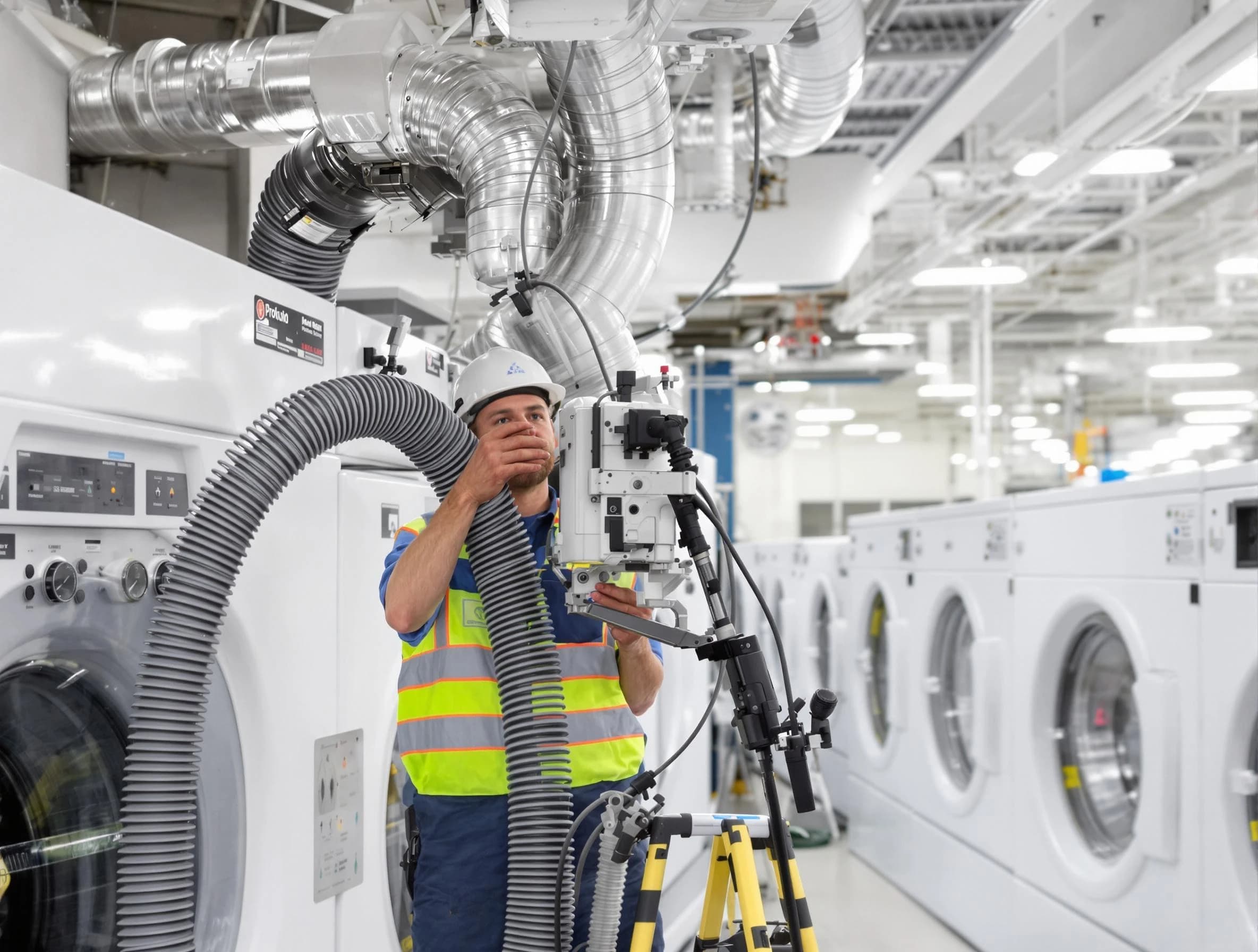 Quincy Dryer Vent Cleaning team performing commercial-grade dryer vent cleaning at a business facility in Quincy