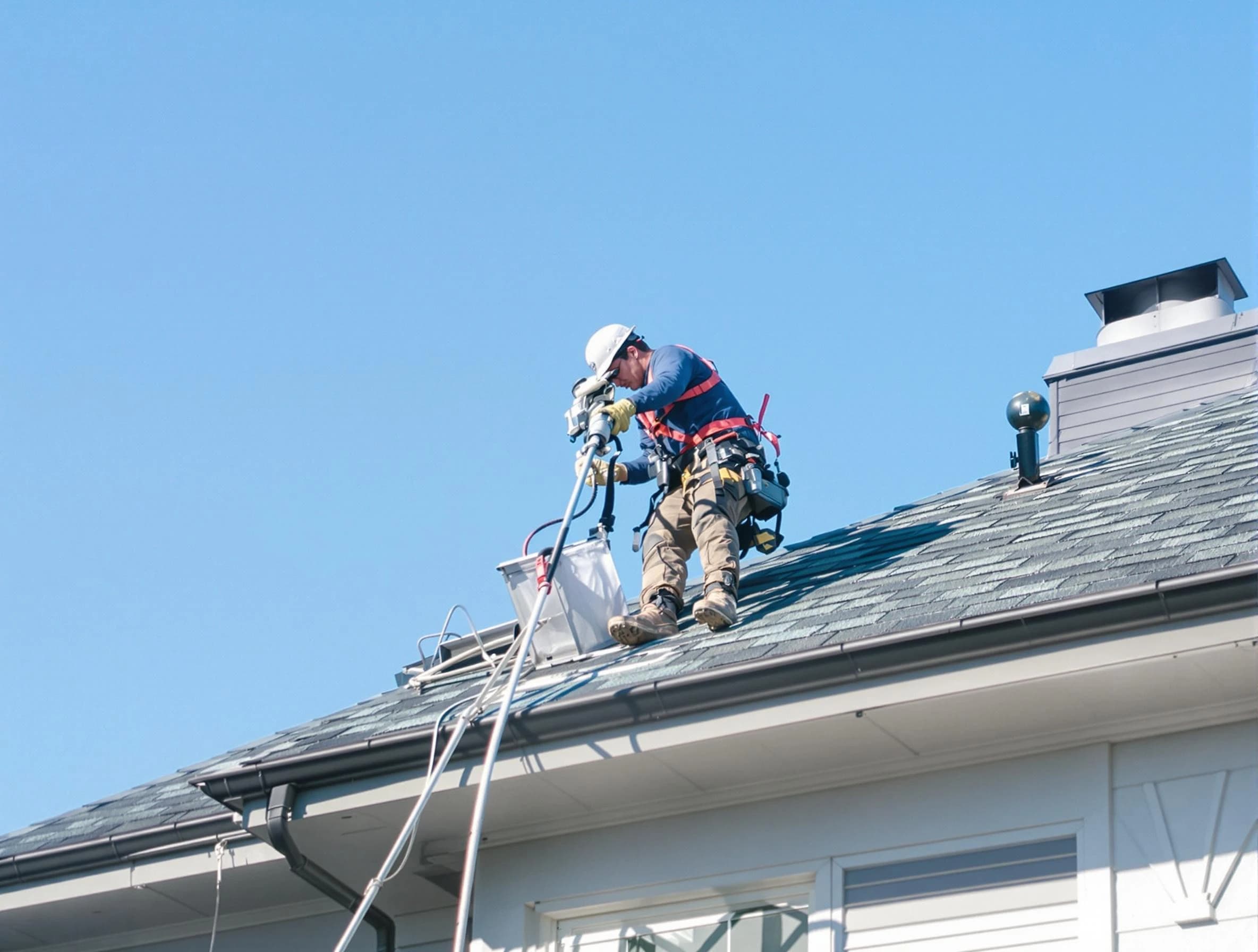 Quincy Dryer Vent Cleaning certified technician cleaning a roof-mounted dryer vent system in Quincy