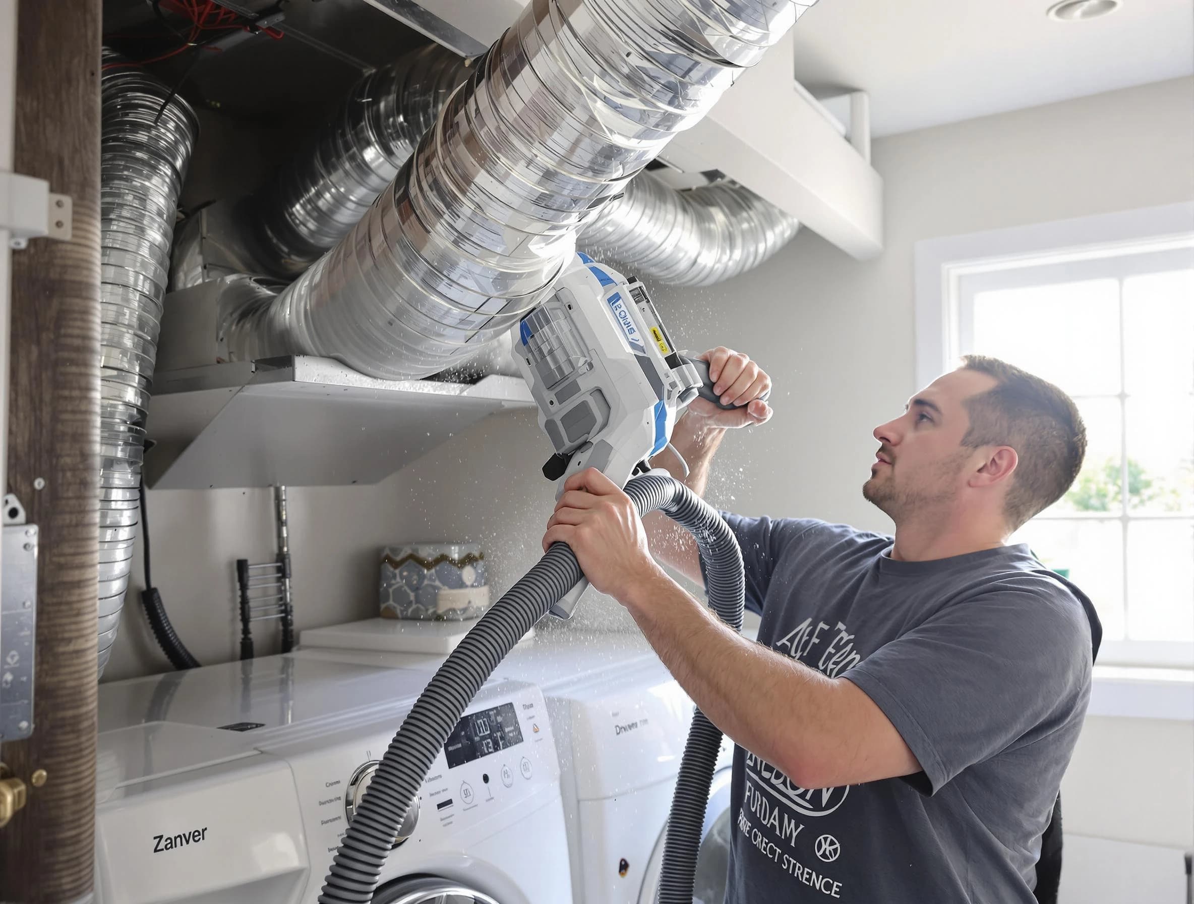 Quincy Dryer Vent Cleaning specialist cleaning deep within a dryer vent duct system in Quincy
