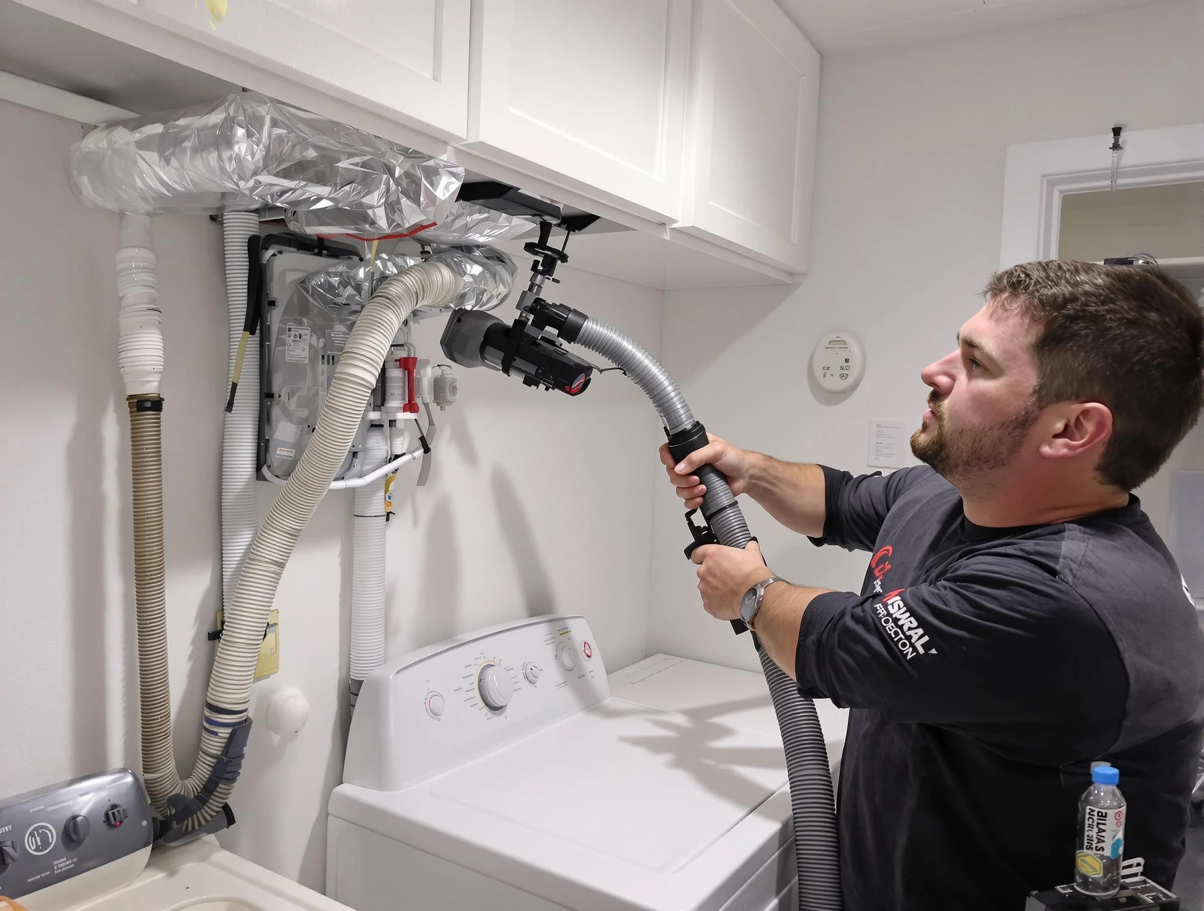 Quincy Dryer Vent Cleaning certified technician performing safety-focused gas dryer vent cleaning in Quincy