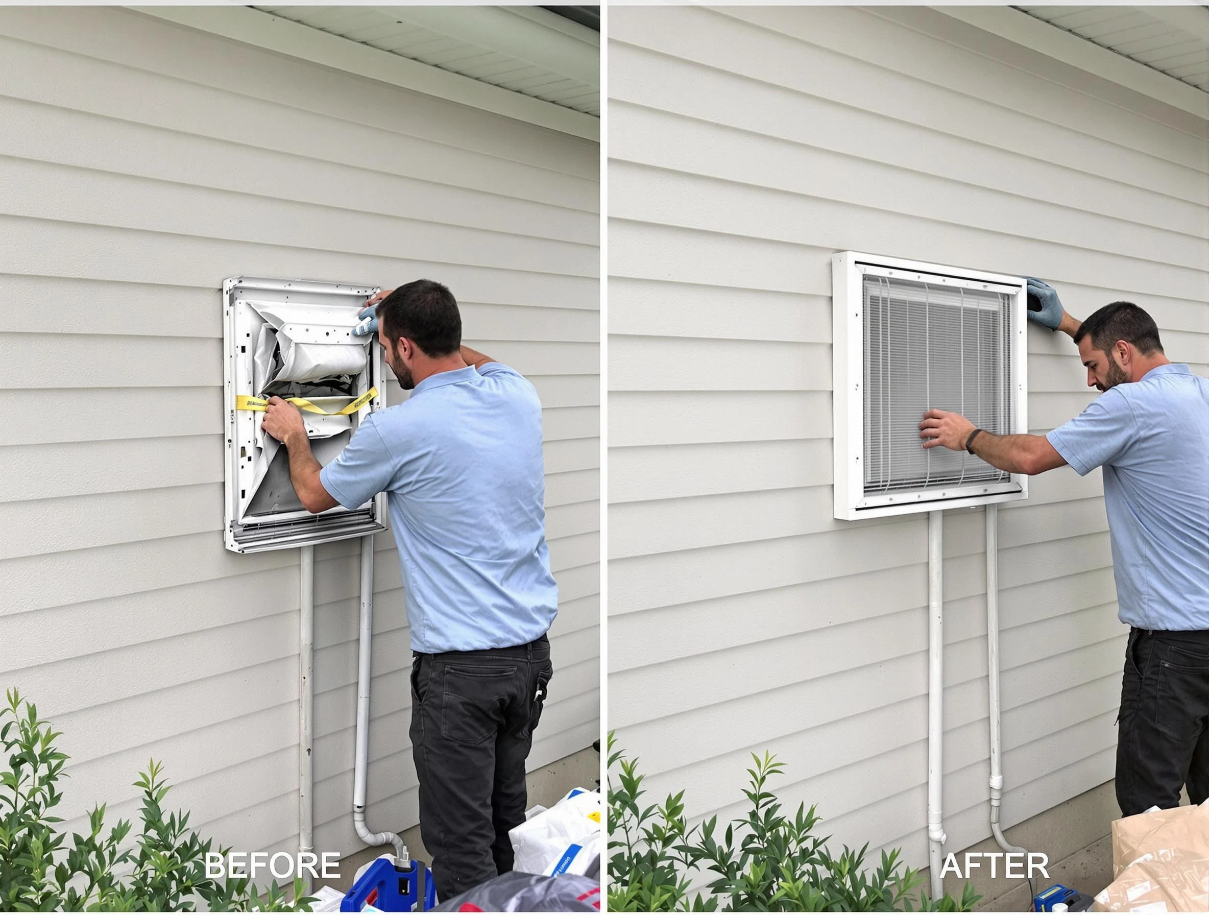 Quincy Dryer Vent Cleaning technician installing high-quality dryer vent cover at a residential property in Quincy