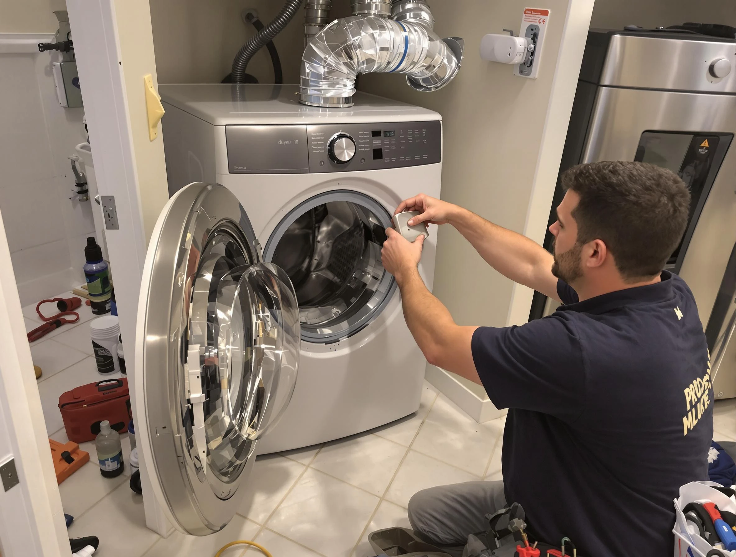 Quincy Dryer Vent Cleaning technician performing precise dryer vent hose installation in Quincy